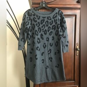 Gray Leopard Print Sweater Dress